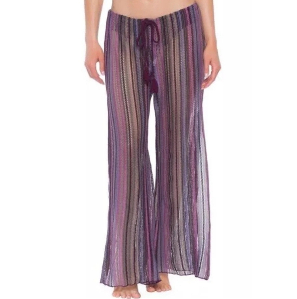 NWT BECCA by Rebecca Virtue Seaside Stripe Crochet Harem Swim Cover Up Pants S